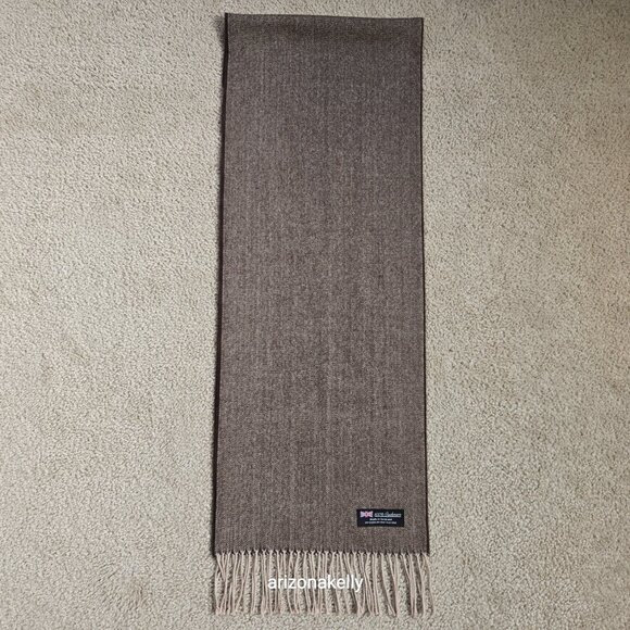 NWOT Cashmere Herringbone Scarf Brown & Creme Made in Scotland - Picture 7 of 8